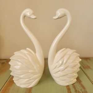 Elegant White Mid Century Swan Figurines